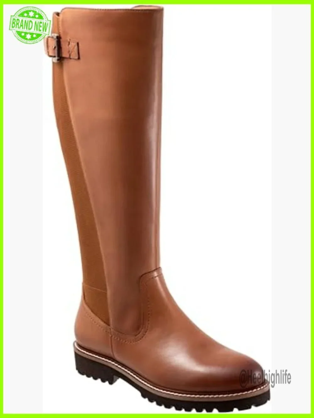 Leather Tall Boots with Adjustable Buckle, Side Zipper, Cushioned Footbed